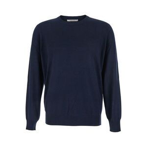 Kangra Men Blue Crewneck Sweater With Ribbed Trims In Wool Man
